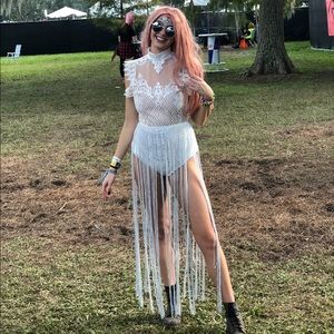 White Fringe Bodysuit